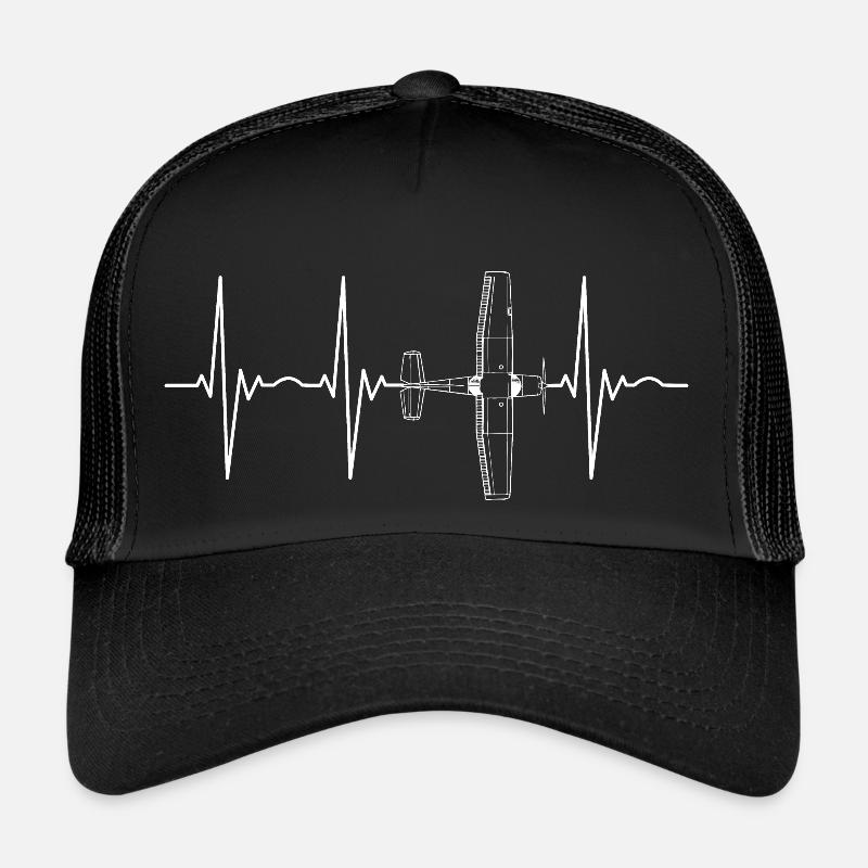 Aviator airplane pilot heartbeat - Trucker Cap - black/black