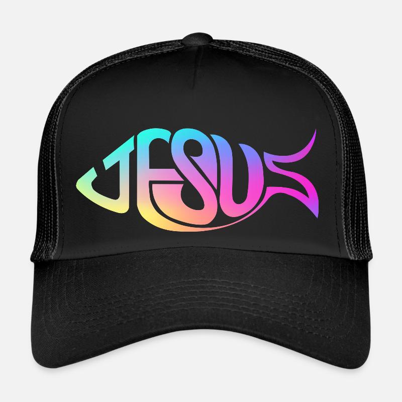 Jésus Poisson Arc-en-ciel - Casquette trucker  - noir/noir