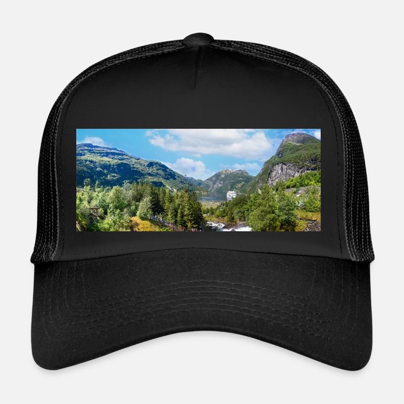 Geiranger panorama Storseterfossen Norway Trucker Cap