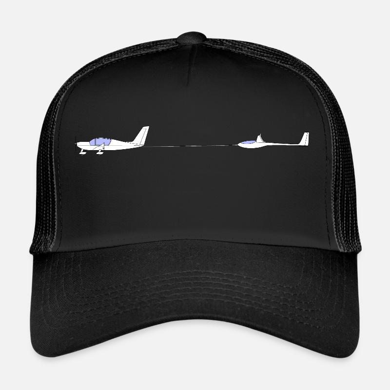 Flugzeugschlepp, Motorflugzeug, Segelflugzeug - Trucker Cap - Schwarz/Schwarz