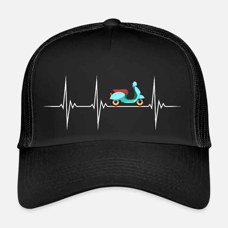 Moped Roller Mofa Fahrer Zweitakt Herzschlag - Trucker Cap - Schwarz/Schwarz