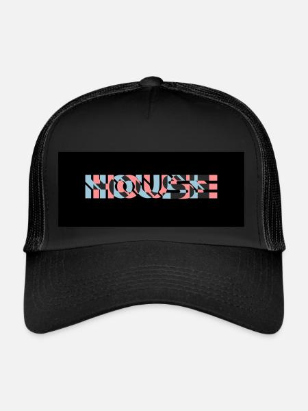 Logo de la maison à effets 3D - Casquette trucker  - noir/noir - Devant