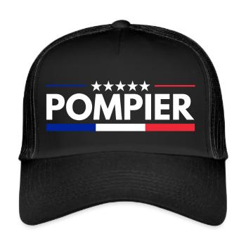 Pompier français Bleu Blanc Rouge - Casquette trucker  - noir/noir - Devant