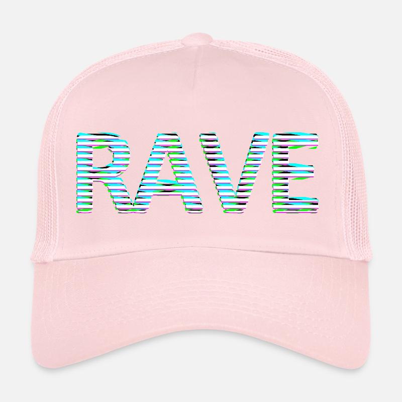Rave lettering Tripping Techno LSD MNML neon white Trucker Cap