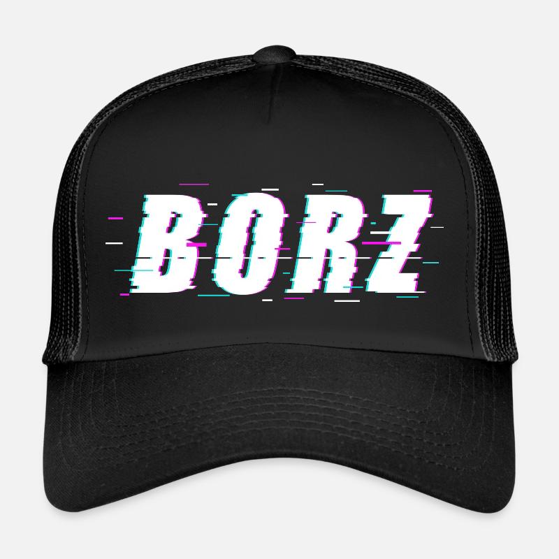 Borz - Chechen Wolf Glitch Effekt - Trucker Cap - Schwarz/Schwarz
