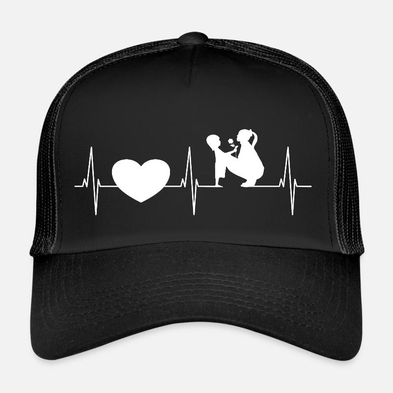 Mutter Kind Liebe mit Herzschlag - Trucker Cap - Schwarz/Schwarz