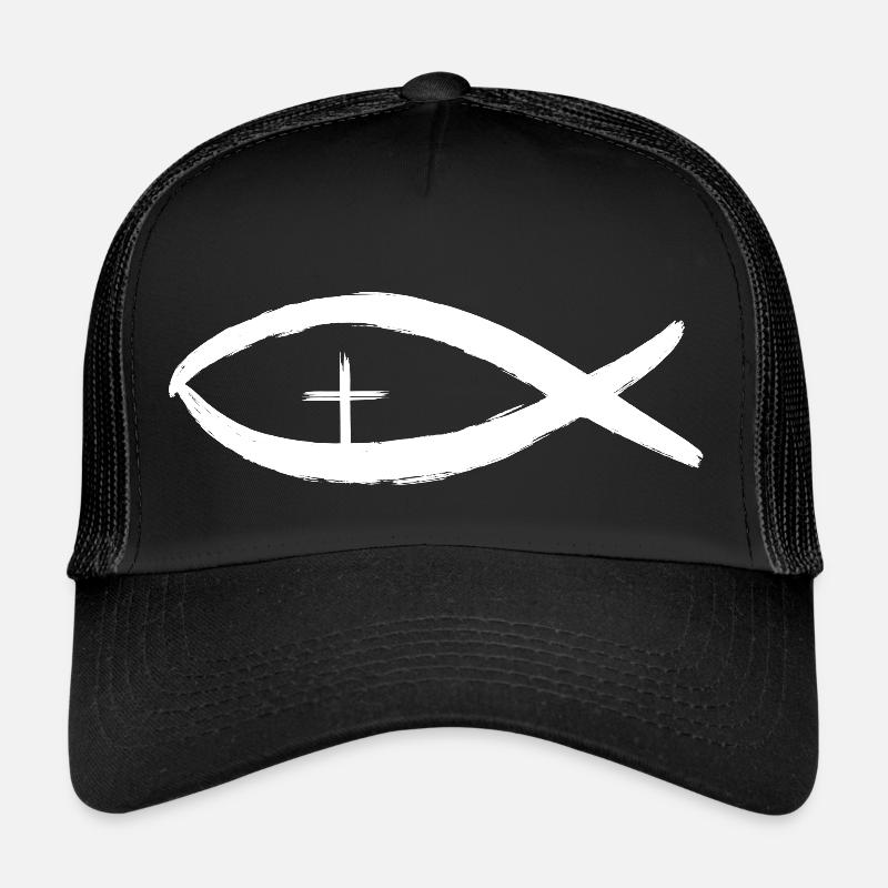 Christlich Fisch Kreuz Glaube Geschenk - Trucker Cap - Schwarz/Schwarz