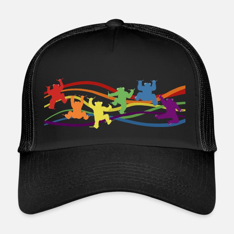 kletternde Bären in Regenbogenfarben, Pride Outfit - Trucker Cap - Schwarz/Schwarz