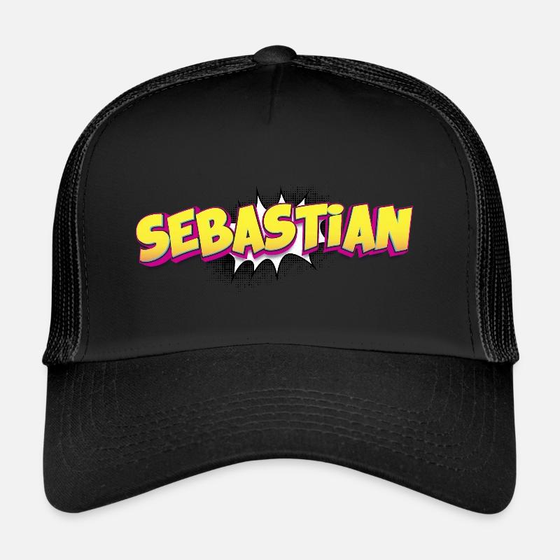Sebastian Benutzerdefinierter Name Comic-Buch-Stil Pop-Art, Trucker Cap