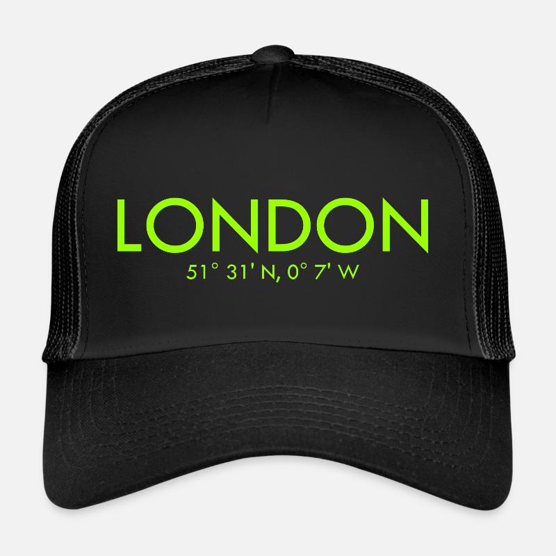 London - Coordinates - Latitude - Longitude - GB - Trucker Cap - black/black