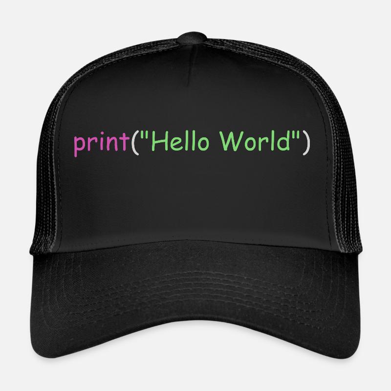 Hello World programmation Python C++ C # - Casquette trucker  - noir/noir