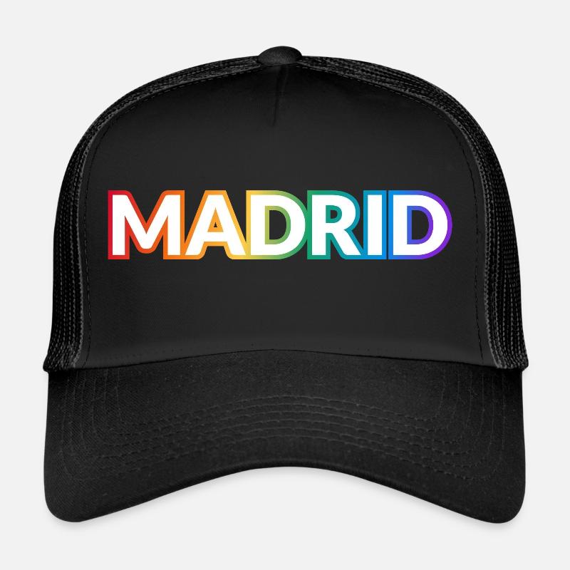 Gay Madrid Rainbow Text Trucker Cap