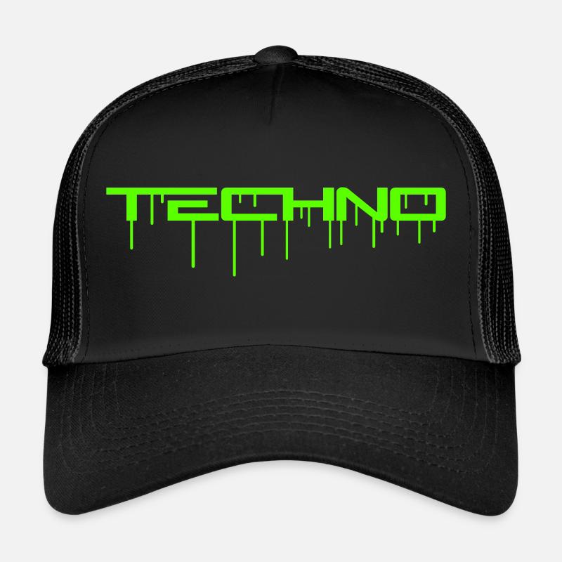 Techno Grüne Graffiti Spray Tropfen Musik Spruch - Trucker Cap - Schwarz/Schwarz