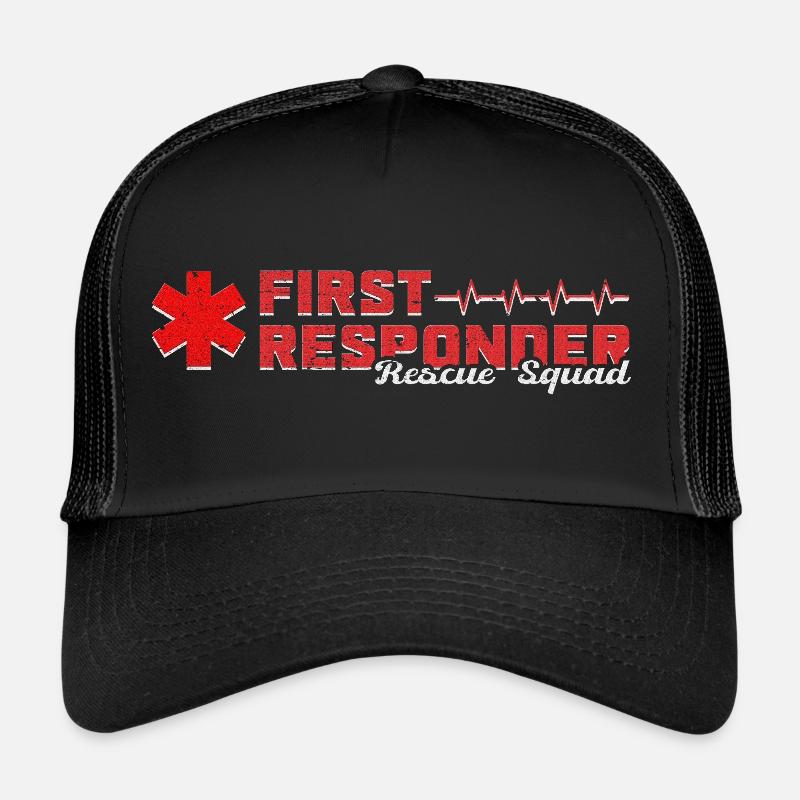 Cooles First Responder Rescue Squad Shirt - Trucker Cap - Schwarz/Schwarz