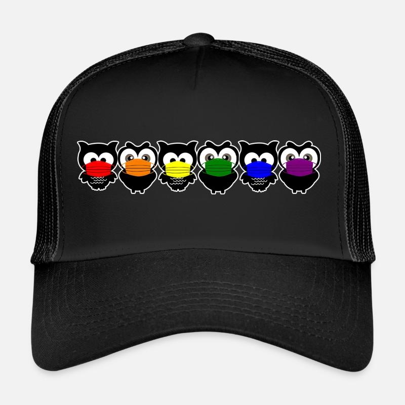 Eulen Regenbogen Mundschutz Corona - Trucker Cap - Schwarz/Schwarz