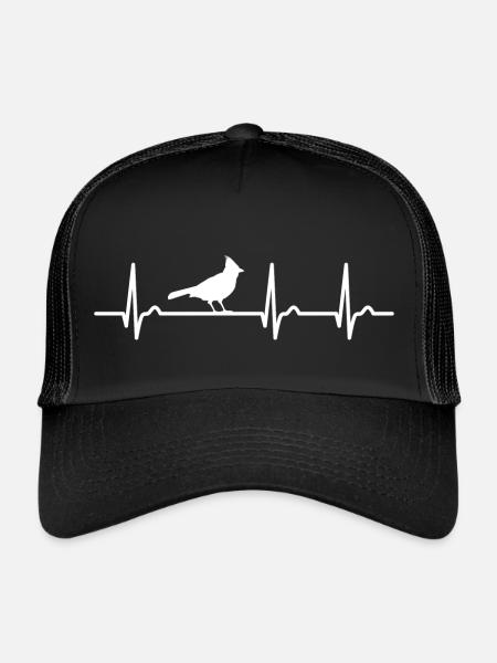 Courbe ECG - courbe cardiaque - pouls - geai - nature - Casquette trucker  - noir/noir - Devant