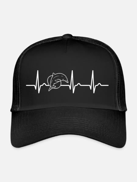 ECG curve - heart curve - pulse - dolphin - sea - Trucker Cap - black/black - Front