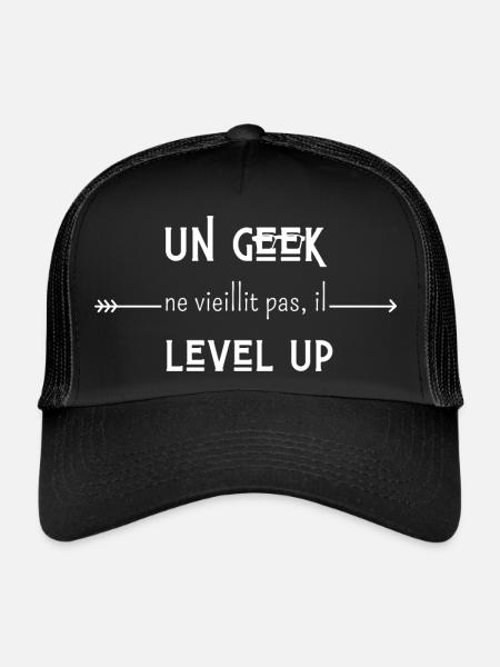 un geek ne vieillit pas il level up - Casquette trucker  - noir/noir - Devant