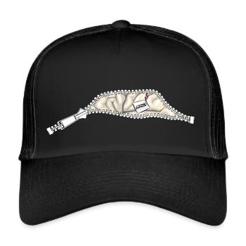 Gehirn Reissverschluß Zettel - Trucker Cap - Schwarz/Schwarz - Vorne