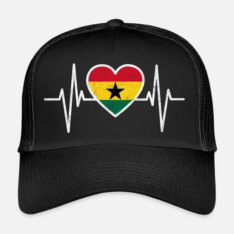 Ghana Flagge, Herzschlag Geschenk - Trucker Cap - Schwarz/Schwarz