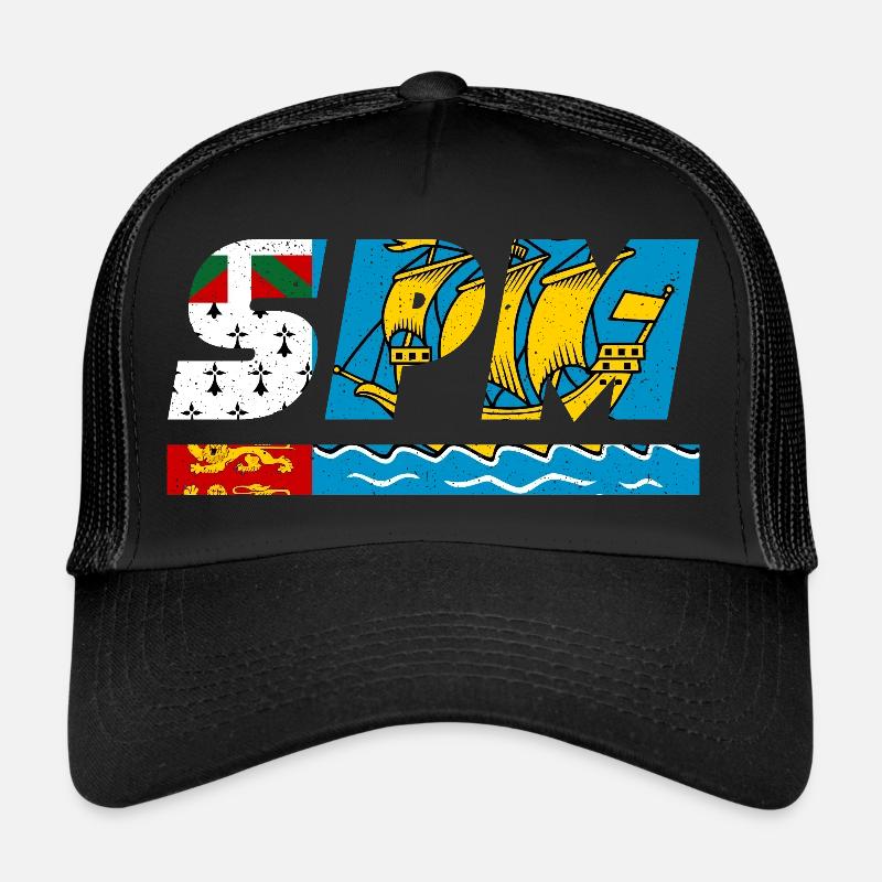 Drapeau SPM drapeau Île Saint Pierre et Miquelon - Casquette trucker - noir/noir