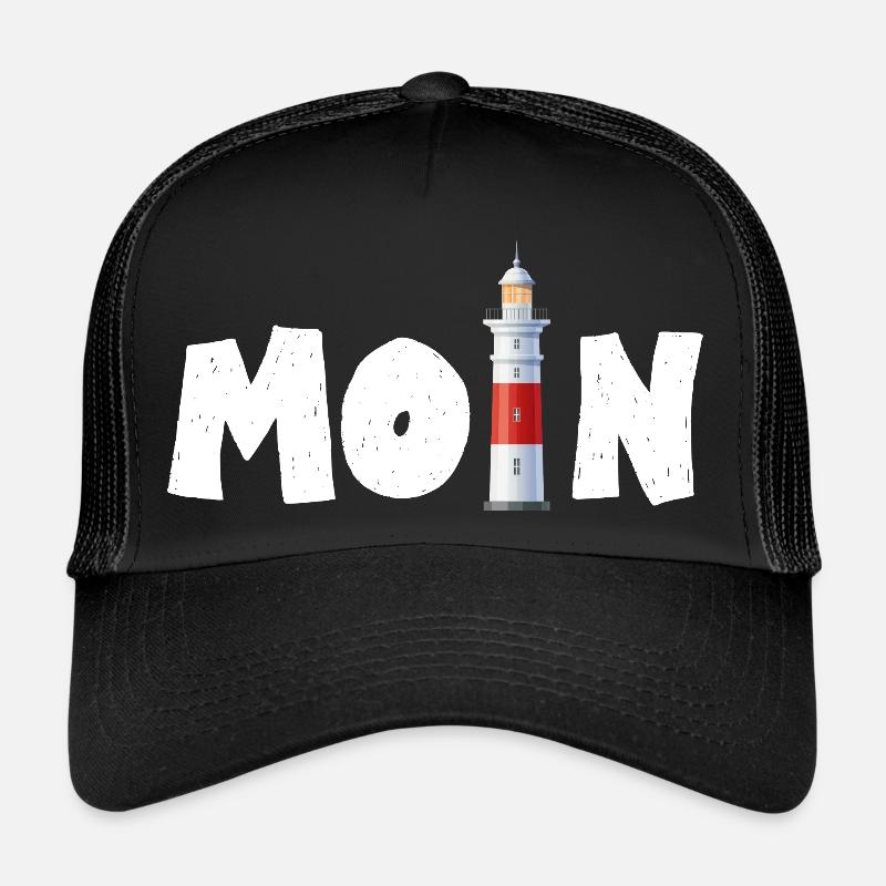 Moin Leuchtturm Norddeutsch See Meer - Trucker Cap - Schwarz/Schwarz