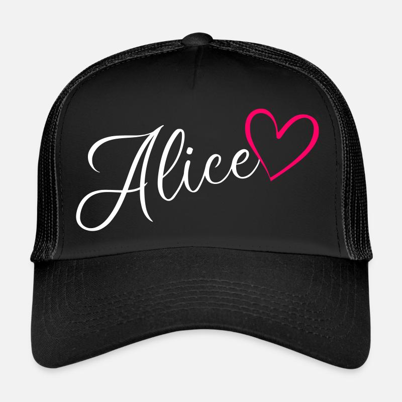 Alice Last Name First Name Heart Pink Trucker Cap