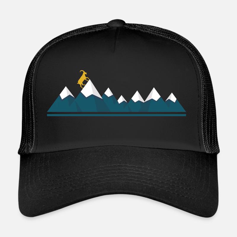 Berg Berge Gebirge Bergkette Steinbock Geschenk - Trucker Cap - Schwarz/Schwarz