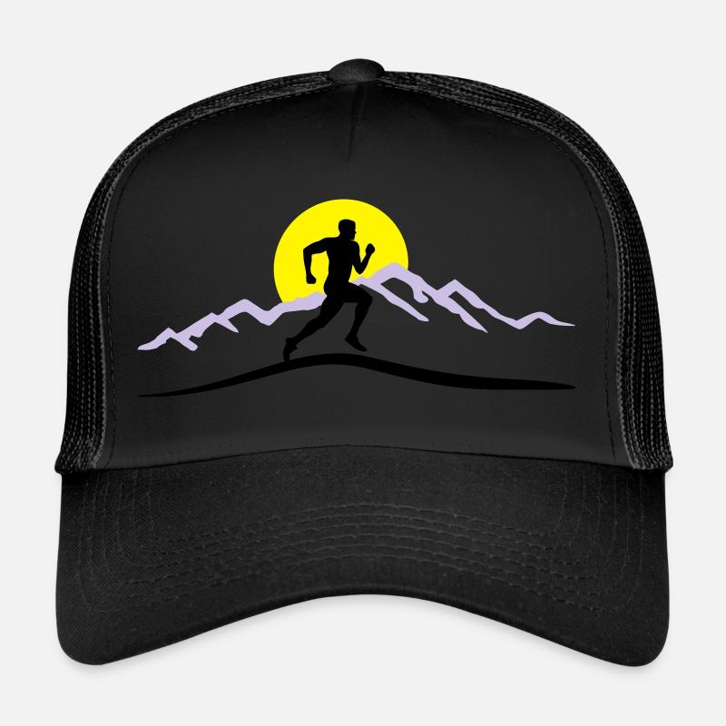 Running, Runner & Mountains & Sun Trucker Cap