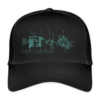 Retro Old School Space Capsule Space Travel Illustration - Trucker Cap - black/black - Front