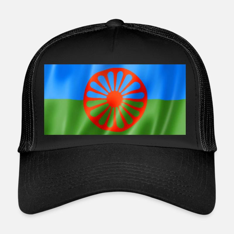 Drapeau rom et sinti - Design flottant - Casquette trucker  - noir/noir
