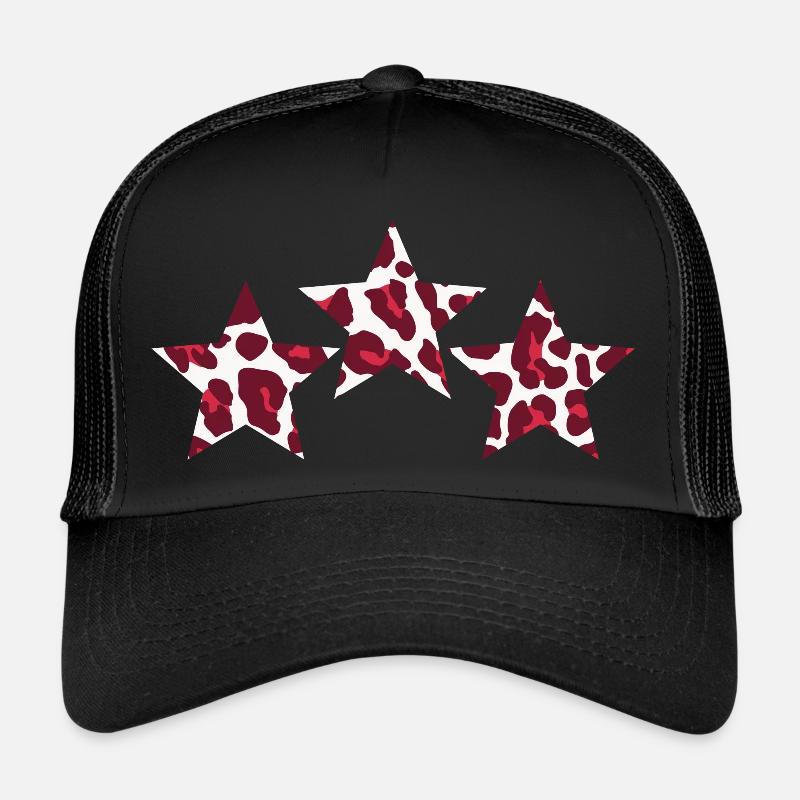 Leoparden-Sternen-Print - Trucker Cap - Schwarz/Schwarz
