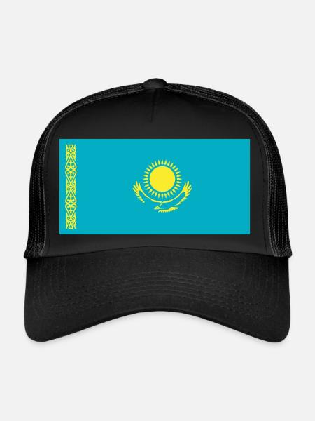 Kazakhstan Flag / Drapeau Kazakhstan - Trucker Cap - black/black - Front