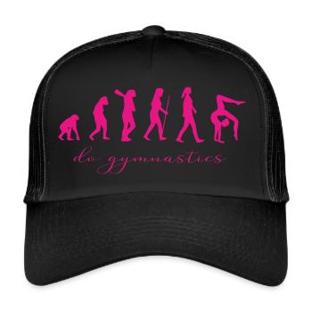 Die Evolution der Turner und des Turnen Gymnastik - Trucker Cap - Schwarz/Schwarz - Vorne