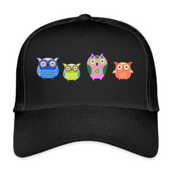 Chouette, hiboux, hiboux, coloré, famille, illustrations - Casquette trucker  - noir/noir - Devant