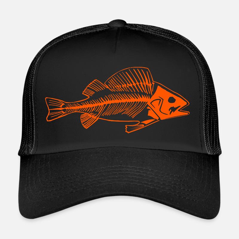 Rote Fischgräte, cooles Barsch als Gräte Deisgn - Trucker Cap - Schwarz/Schwarz