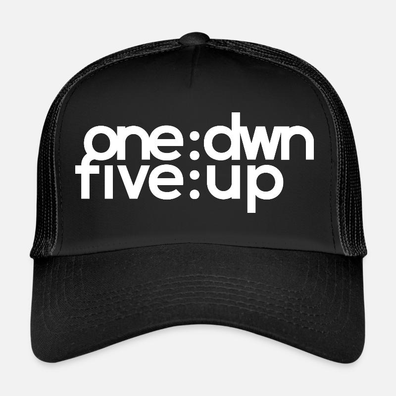 one: dwn five: up modern white Trucker Cap