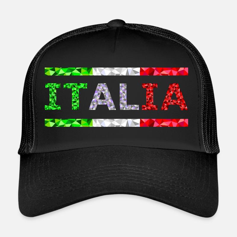 Italie texte et drapeau comme bandes low poly - Casquette trucker  - noir/noir