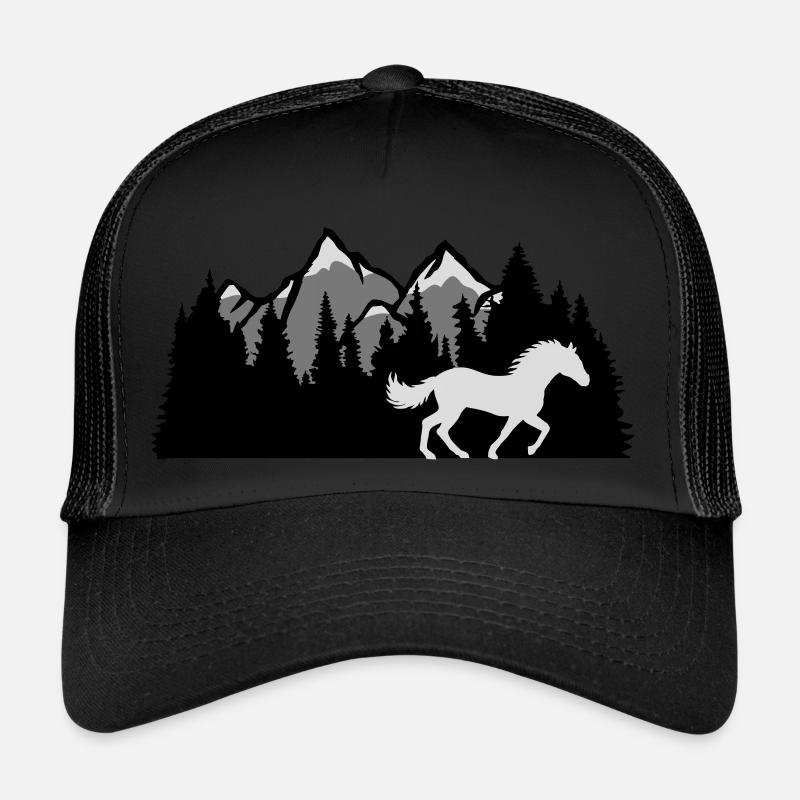 Berge Wald Natur Pferd - Trucker Cap - Schwarz/Schwarz
