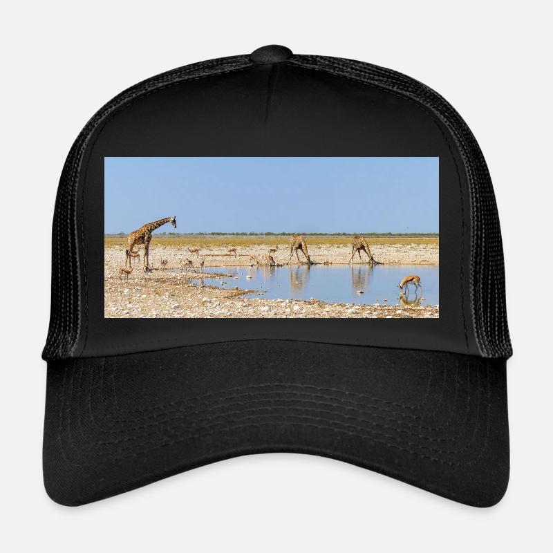 Landscape at the Cubango river with giraffe Trucker Cap