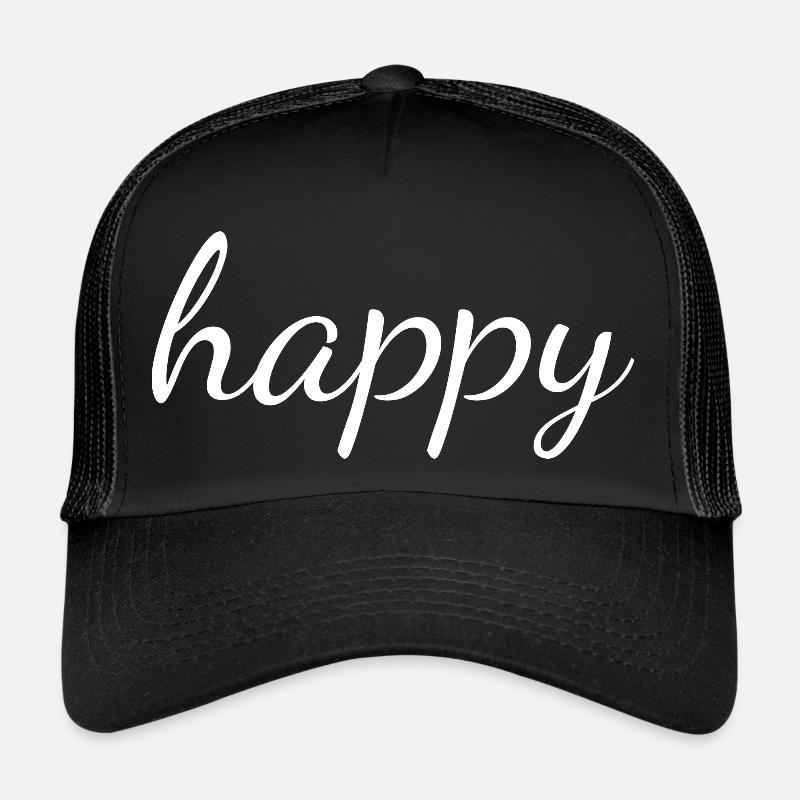 Lettrage HAPPY en blanc - Casquette trucker  - noir/noir