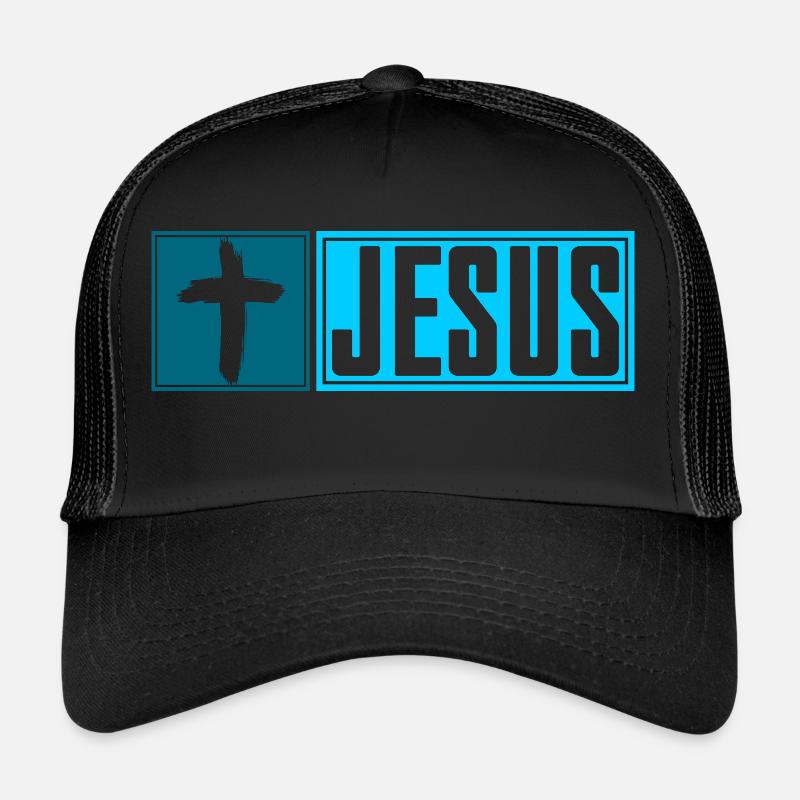 JESUS Cross -blue- - Trucker Cap - Schwarz/Schwarz