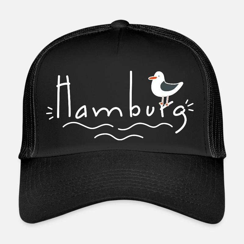 Hamburg mit Möwe - Trucker Cap - Schwarz/Schwarz