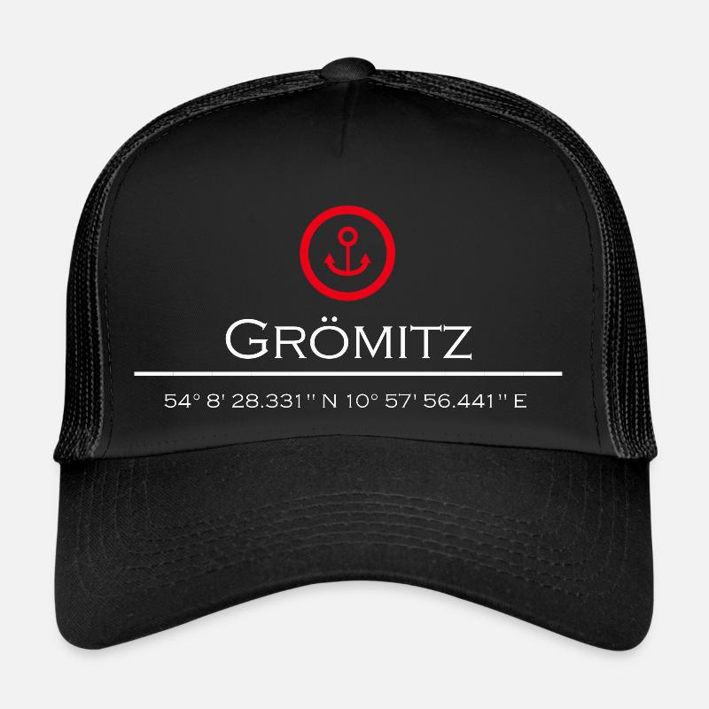 Grömitz roter Anker - Trucker Cap - Schwarz/Schwarz