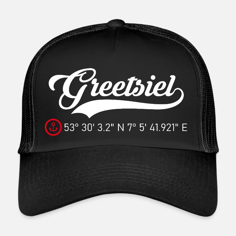 Greetsiel Koordinaten - Trucker Cap - Schwarz/Schwarz
