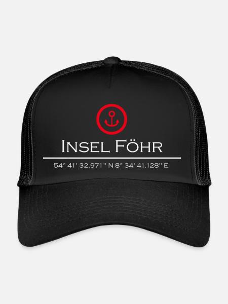 Insel Föhr roter Anker - Trucker Cap - Schwarz/Schwarz