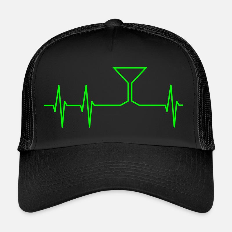 EKG und Cocktailglas - Trucker Cap - Schwarz/Schwarz