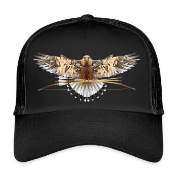 Falke Polygon Pfeil und Bogen auf dunklem Grund - Trucker Cap - Schwarz/Schwarz - Vorne