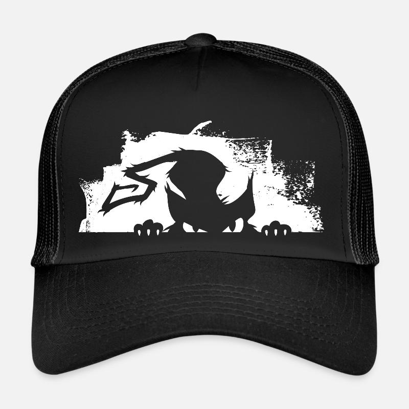 Chat, Chats, Méchant Kitty, gueule de bois, - Casquette trucker  - noir/noir
