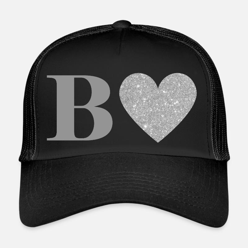 Buchstabe b silbernes Herz - Trucker Cap - Schwarz/Schwarz